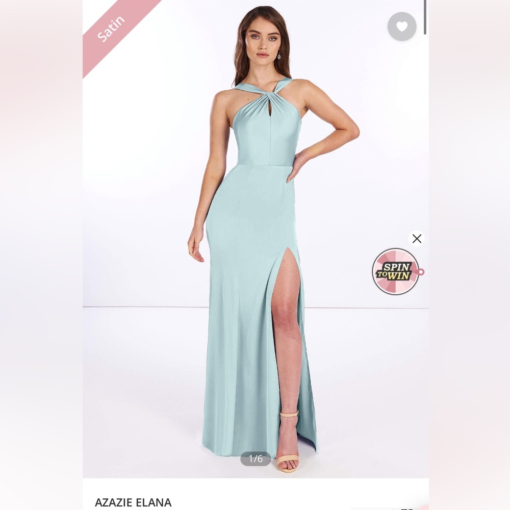 Azazie Elena dress in sea glass. Size A2. Worn 1X and dry cleaned!